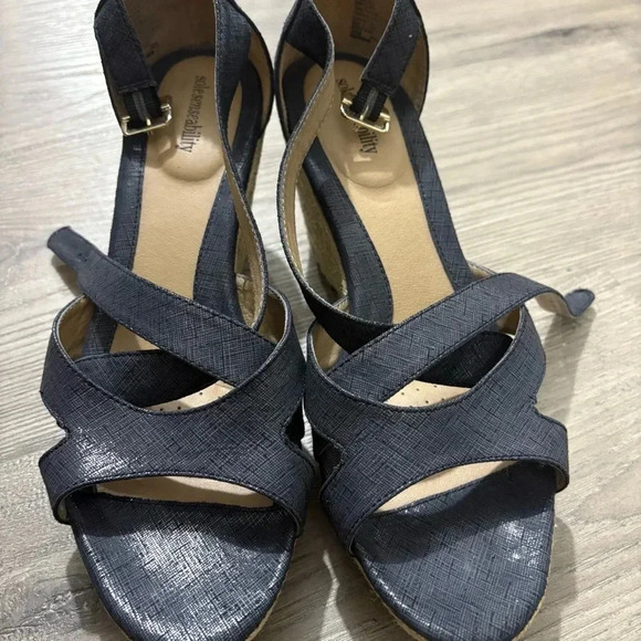 Solesenseability Espadrille Braided Wedge Sandals Dark Blue Navy Women's Size 10 - Picture 2 of 7